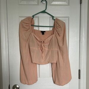 Forever 21 Peach Ruched Tie Front Crop Blouse
